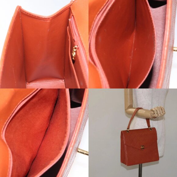 CHANEL Matelasse Hand Bag Grained Calf Skin Brown Gold CC Auth 130197 - Picture 13 of 14